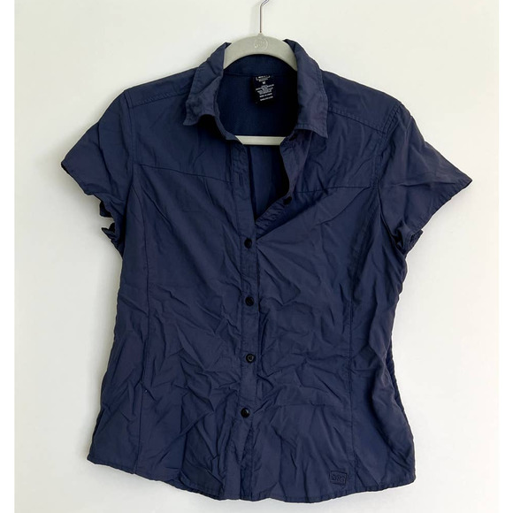 REI Tactel Nylon Blue Vented Short Sleeve Button Front Top Size Medium - Picture 1 of 12